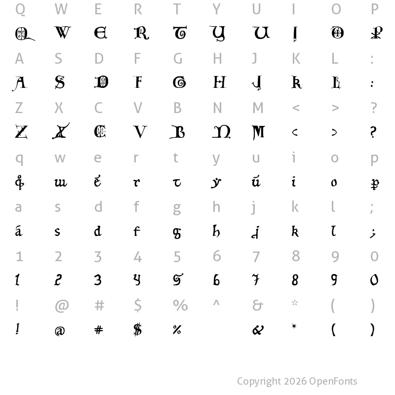 Character Map of 12th C. Fancy Caps Regular