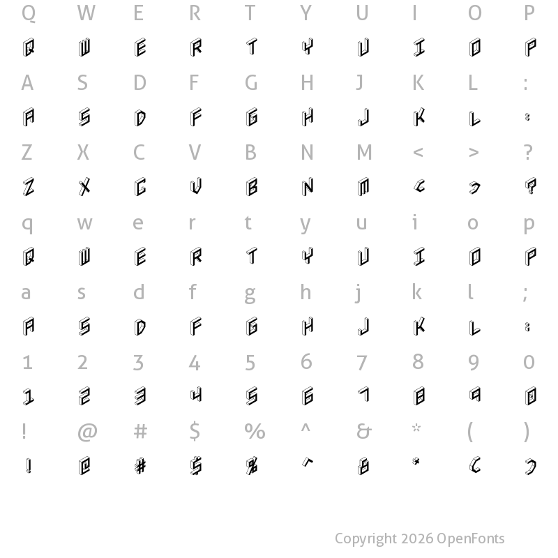 Character Map of 3D Isometric Bold