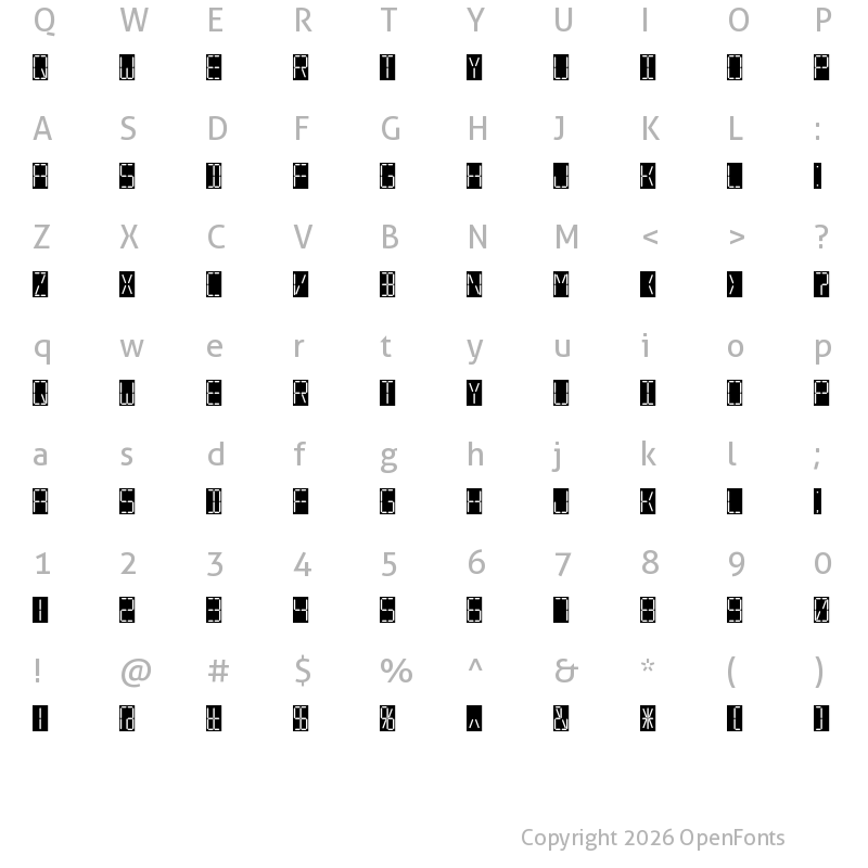 Character Map of 7 SEGMENTAL DIGITAL DISPLAY Regular