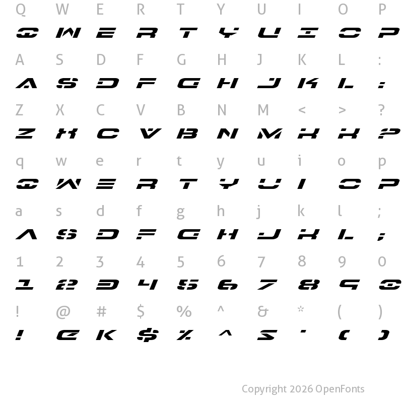 Character Map of 7th Service Expanded Italic Expanded Italic