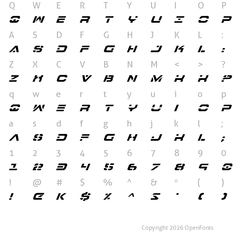 Character Map of 7th Service Italic Italic