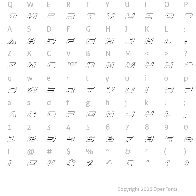 Character Map of 7th Service Outline Italic Outline Italic
