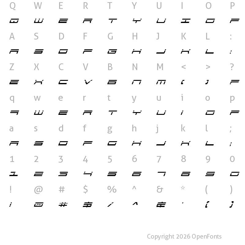 Character Map of 911 Porscha Laser Italic Laser Italic