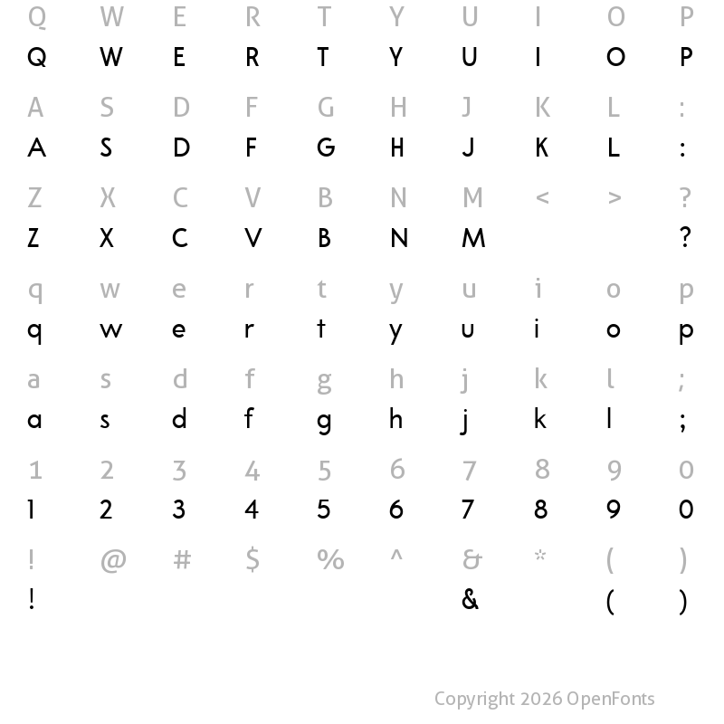 Character Map of A Pompadour Sample Regular