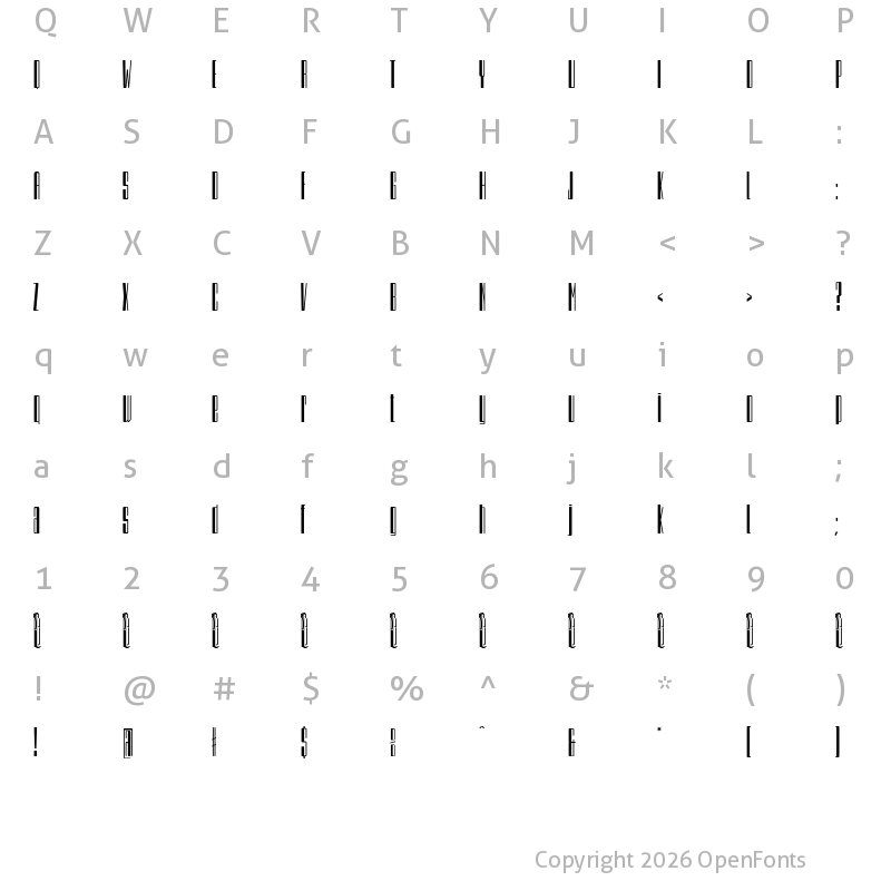 Character Map of a sogra Ruth Extra-condensed