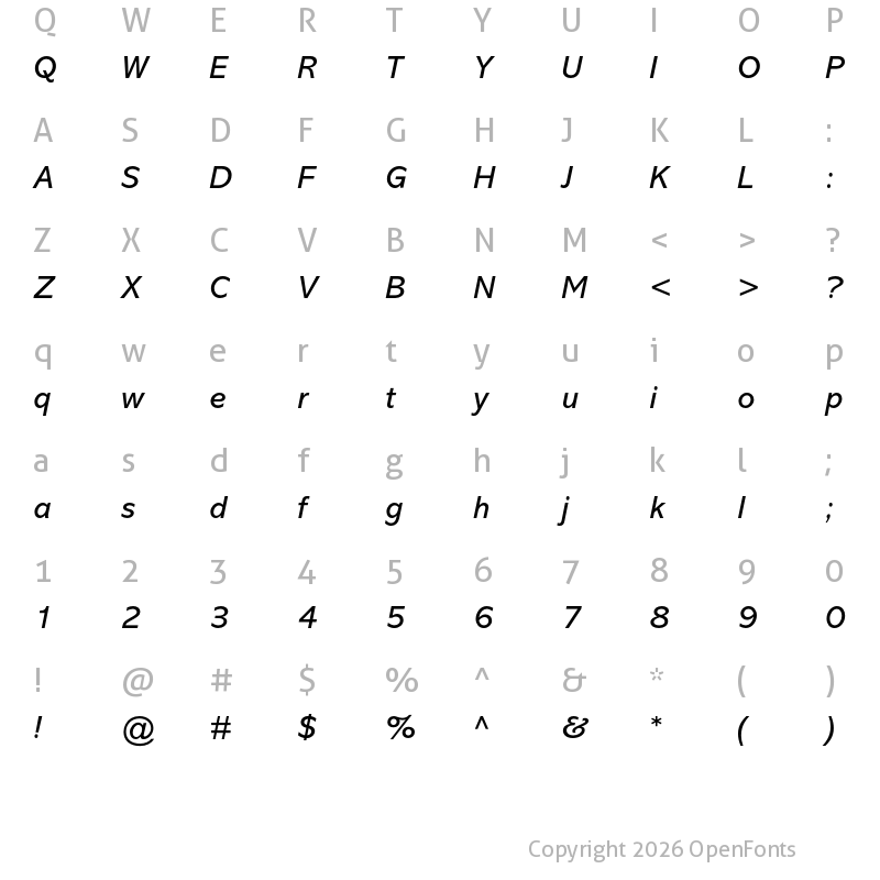 Character Map of Abadi MT Pro Italic