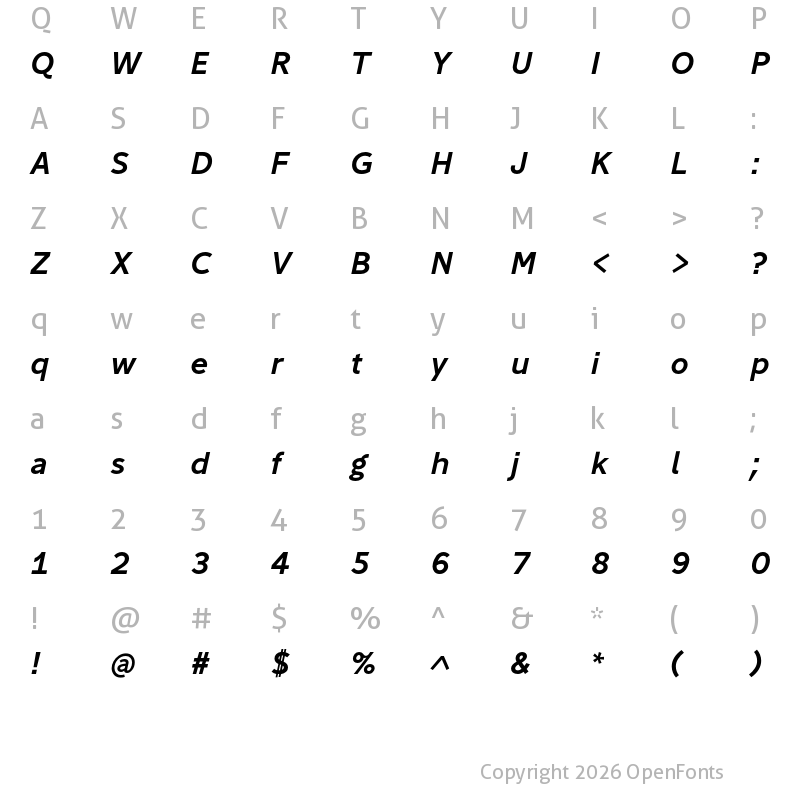 Character Map of Abandon Medium Italic