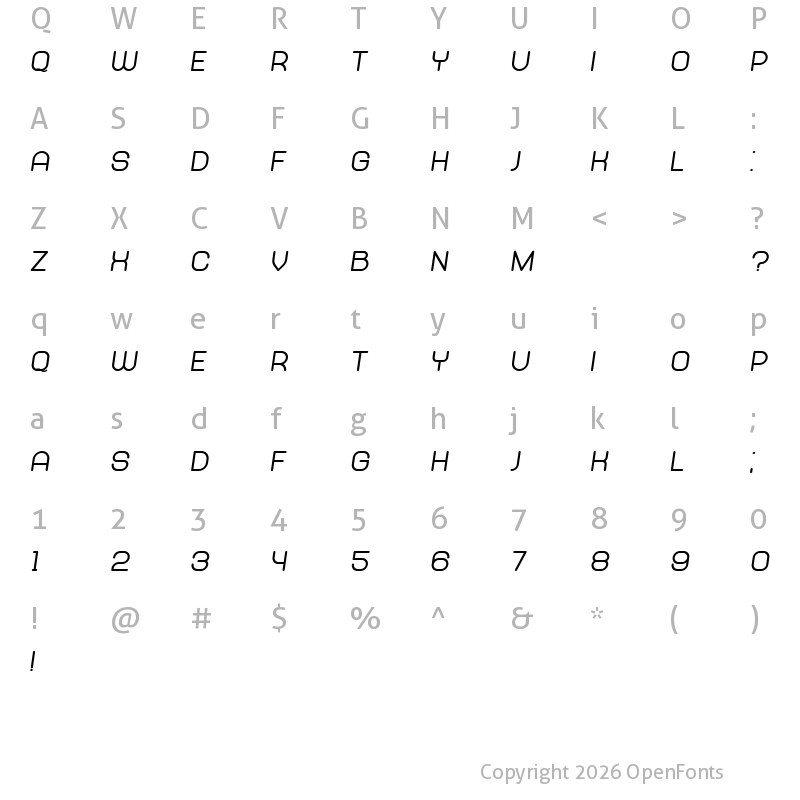 Character Map of Abandoned Heavy Italic