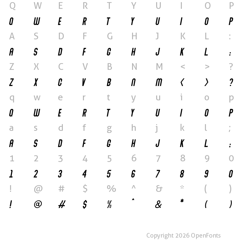 Character Map of Abraham Italic