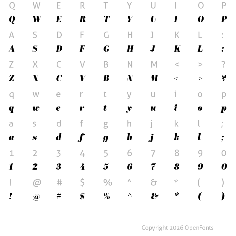 Character Map of Abril Display Black Italic