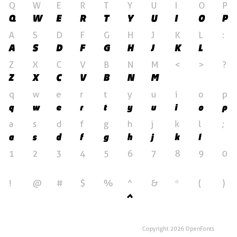 Character Map of Absolut Reduced Black Italic