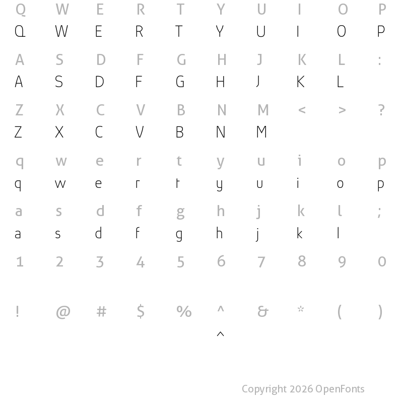 Character Map of Absolut Reduced Thin