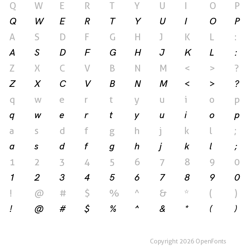 Character Map of Acari Sans Medium Italic