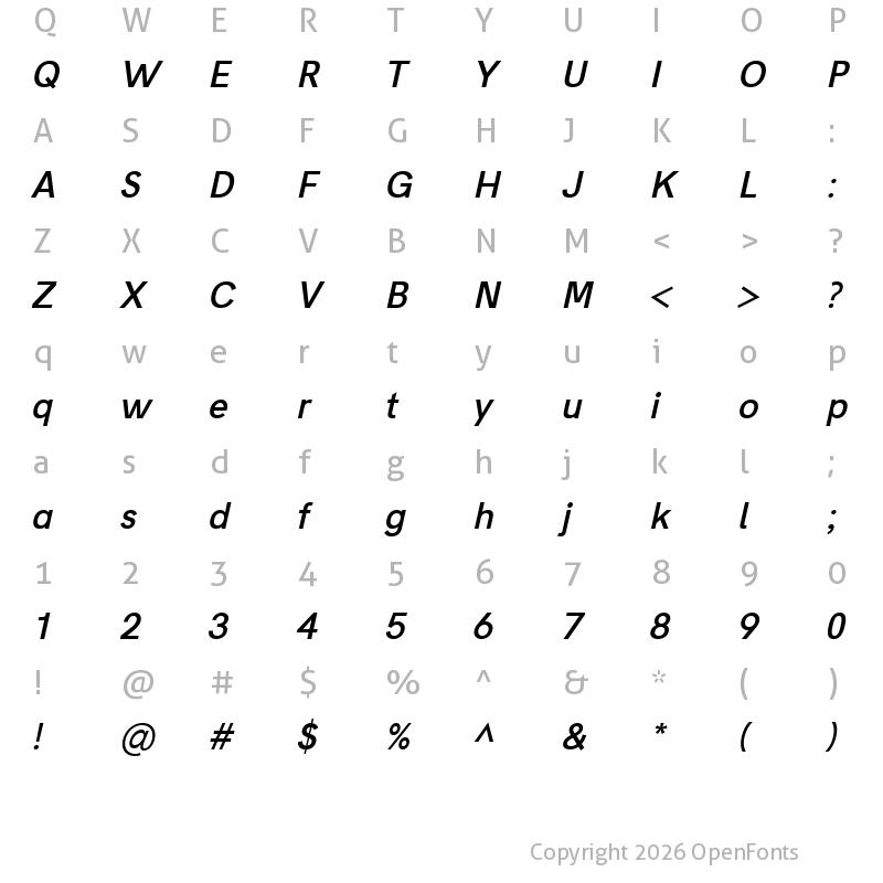 Character Map of Acari Sans Neue Bold Italic