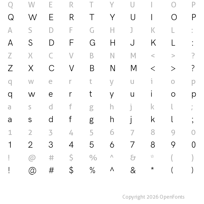 Character Map of Acari Sans Neue Regular