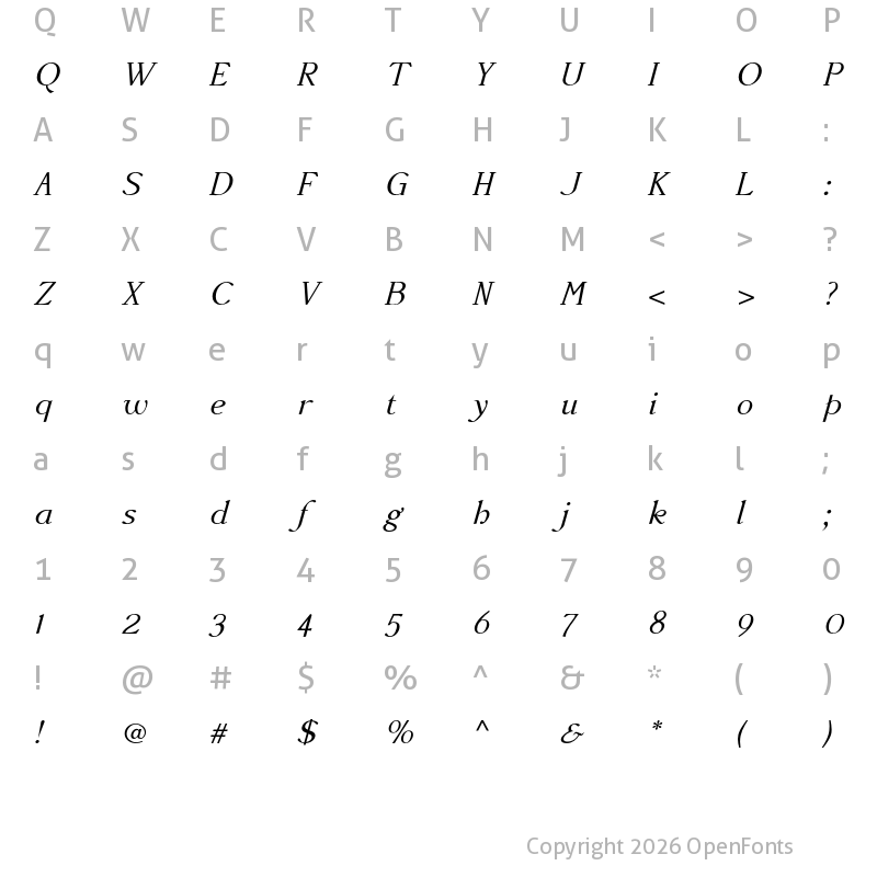 Character Map of Accanthis ADF Std Italic