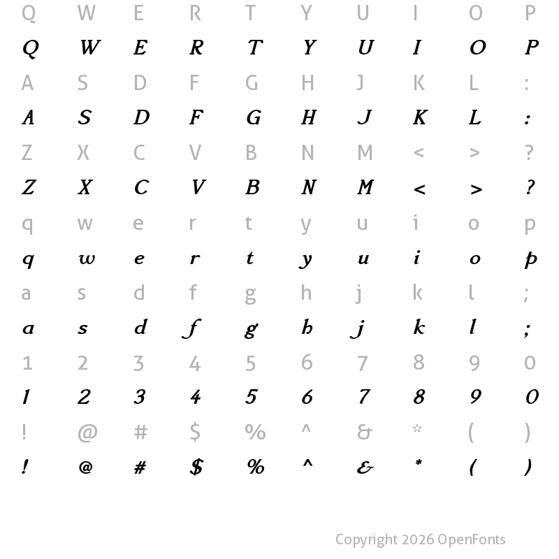 Character Map of Accanthis ADF Std No3 Bold Italic