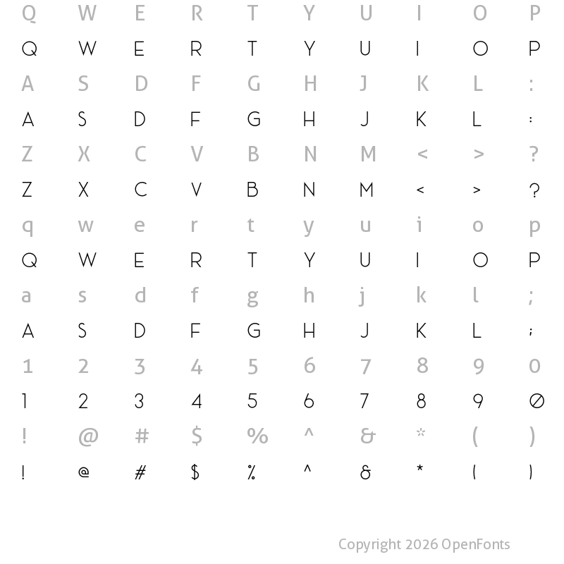 Character Map of Ace Sans Demo
