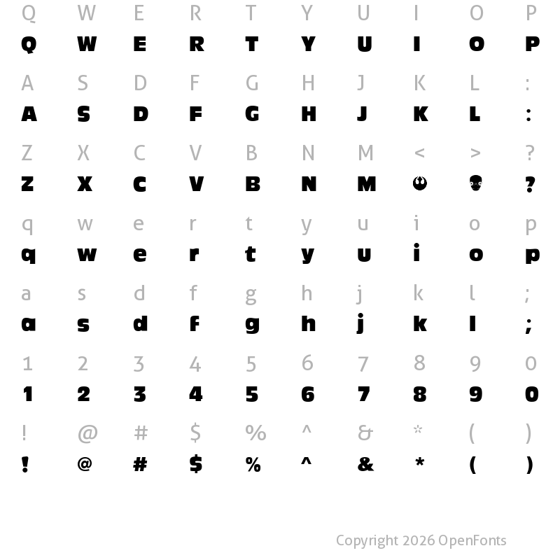 Character Map of Ackbar Regular