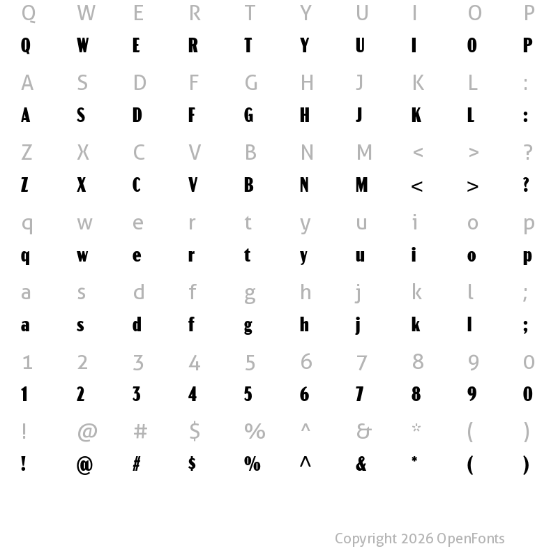 Character Map of Acme Gothic Compressed Black