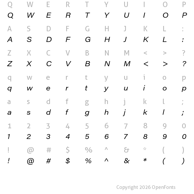 Character Map of Acumin Pro Wide Italic