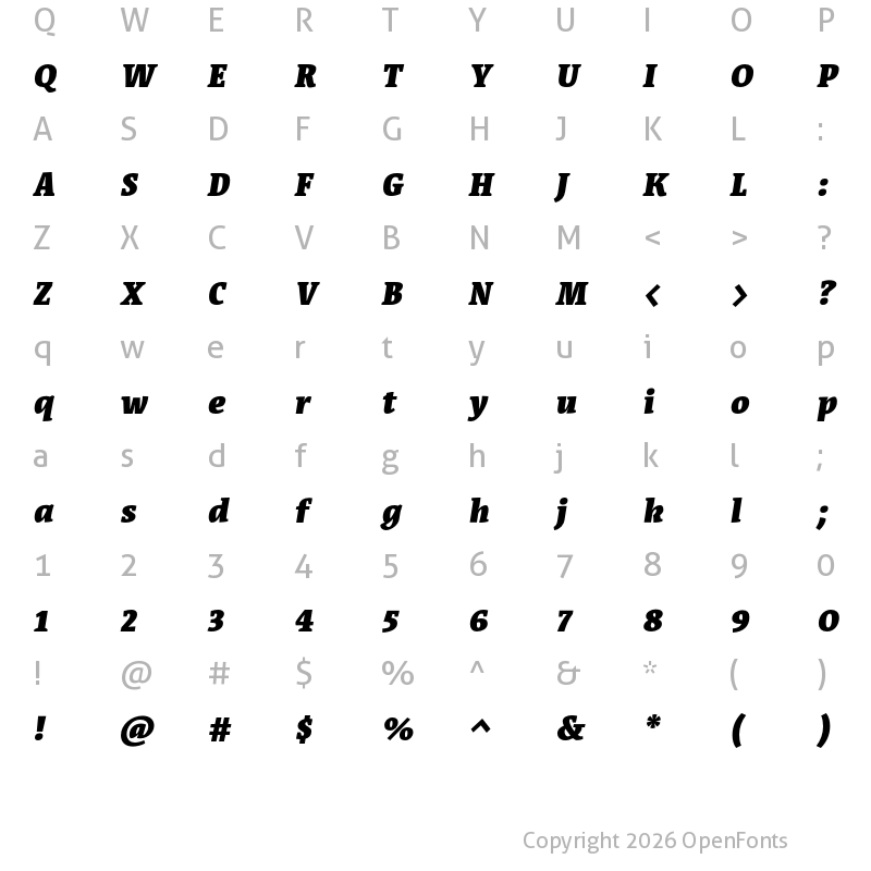 Character Map of Acuta Fat Italic