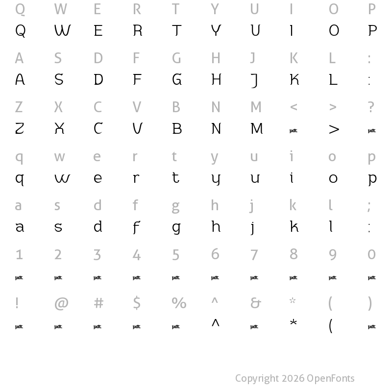 Character Map of Adahi Personal Use Extra Light