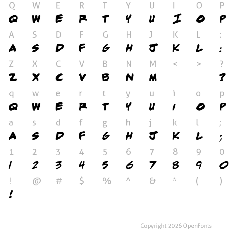 Character Map of adam warren 0.2 Bold
