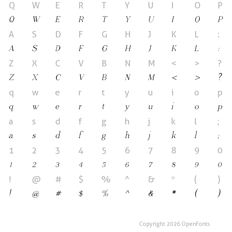 Character Map of Adega Serif Italic