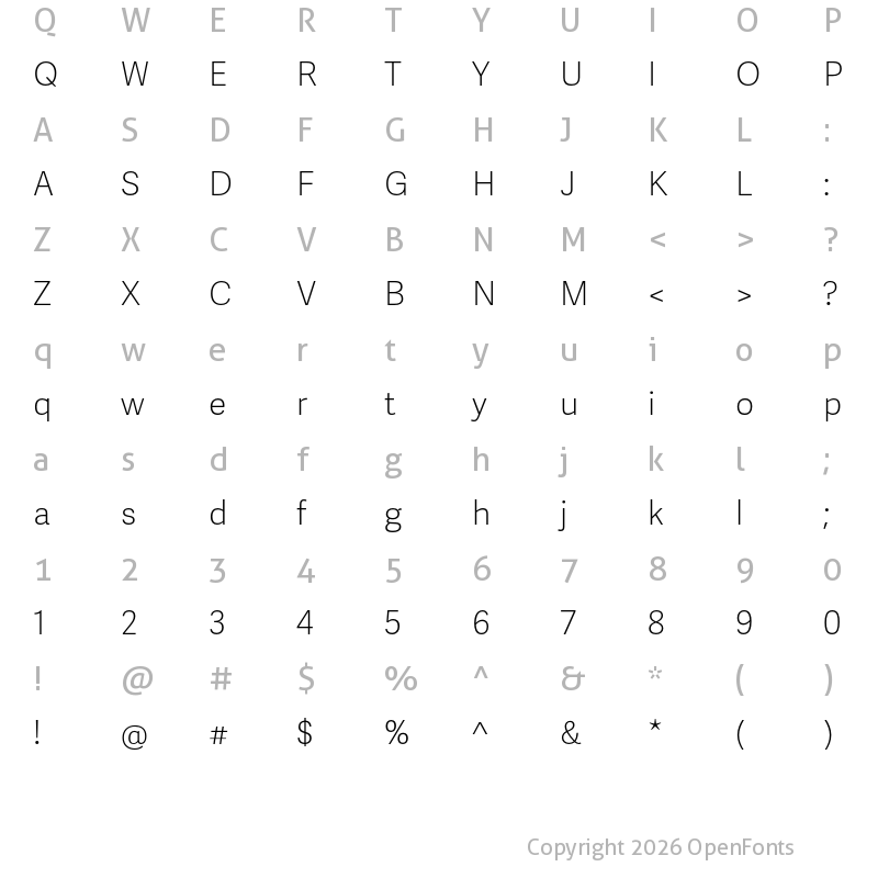 Character Map of Adelle Sans ARA Thin