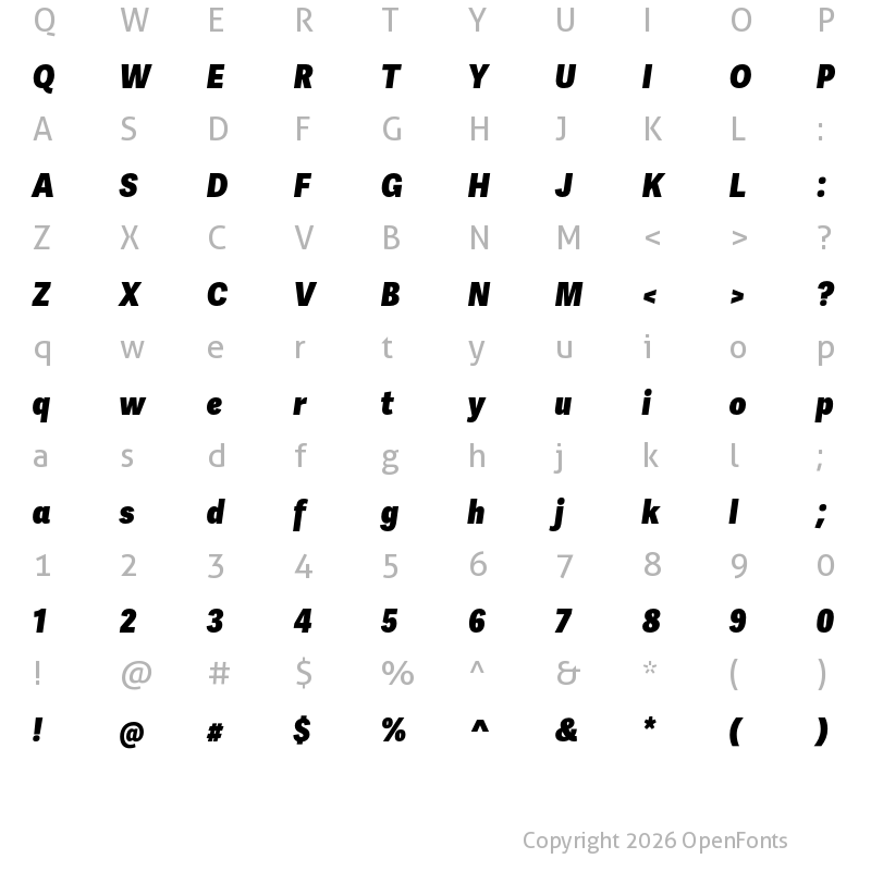 Character Map of Adelle Sans Cnd Heavy Italic