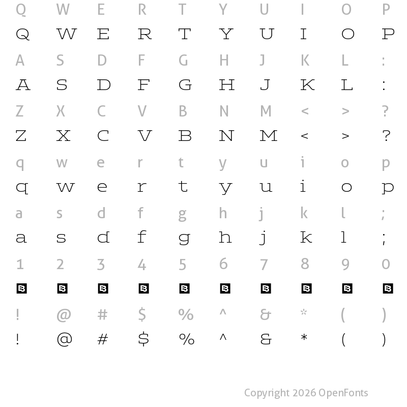 Character Map of ADEROS TRIAL Extra Light