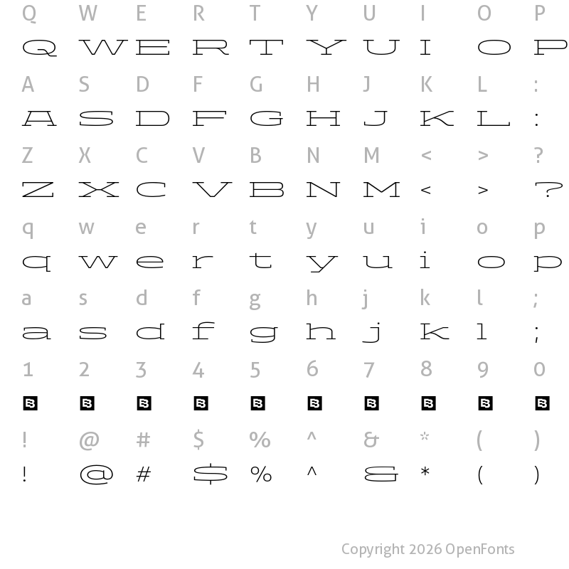 Character Map of ADEROS TRIAL Extra Light Stretch