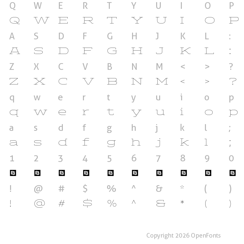 Character Map of ADEROS TRIAL Thin Expanded