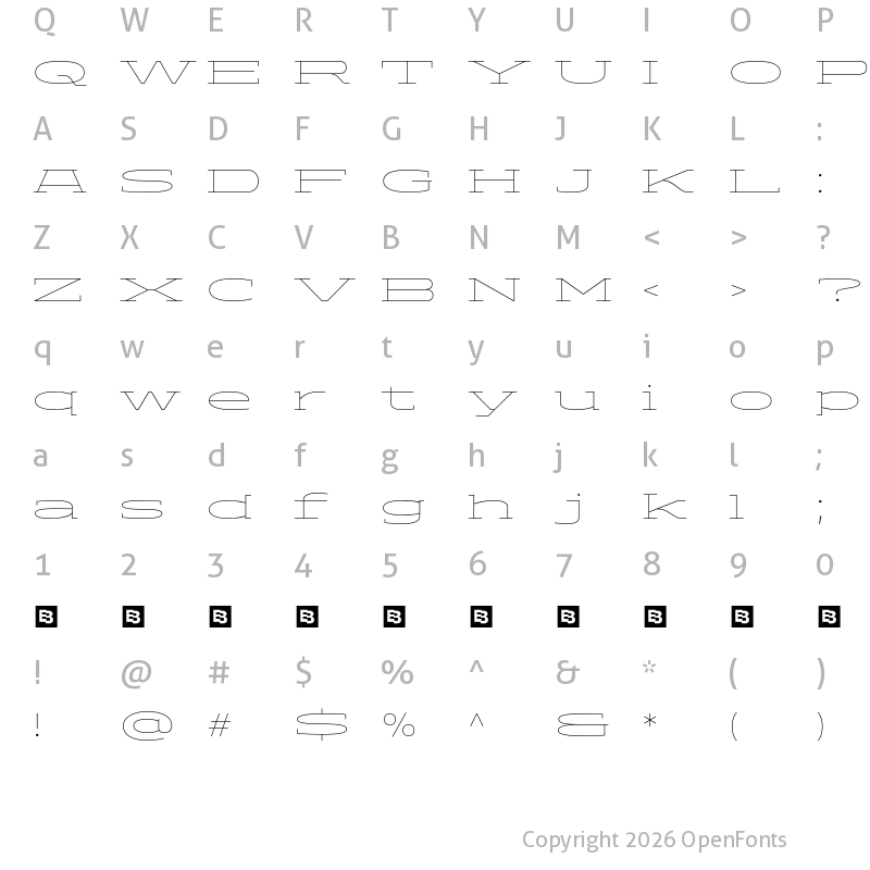 Character Map of ADEROS TRIAL Thin Stretch