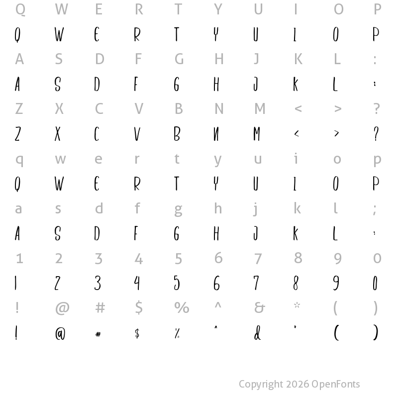 Character Map of Adheana Font Duo Regular