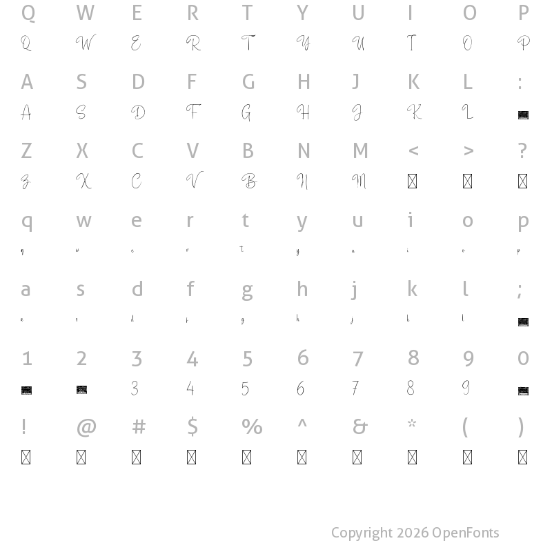 Character Map of Adigussto Personal Use