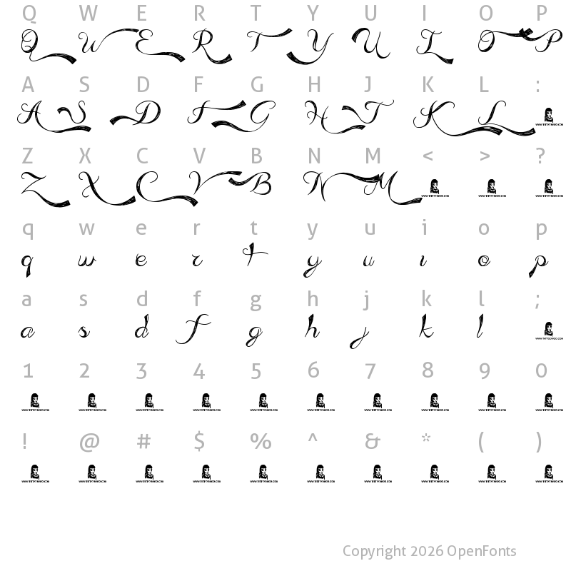 Character Map of Admiration Pains Regular