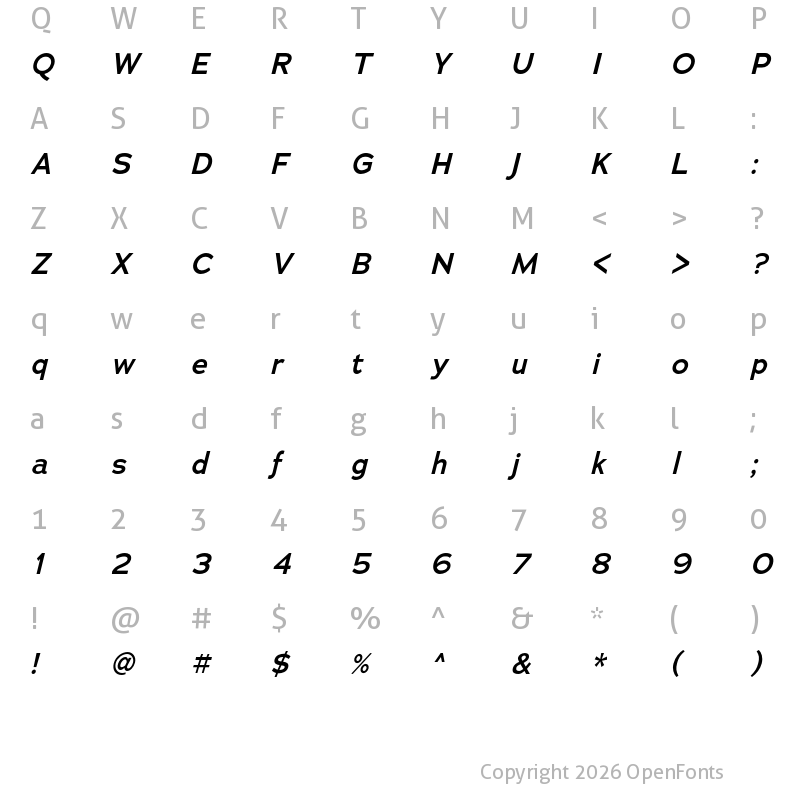 Character Map of Adrianna Demibold Italic