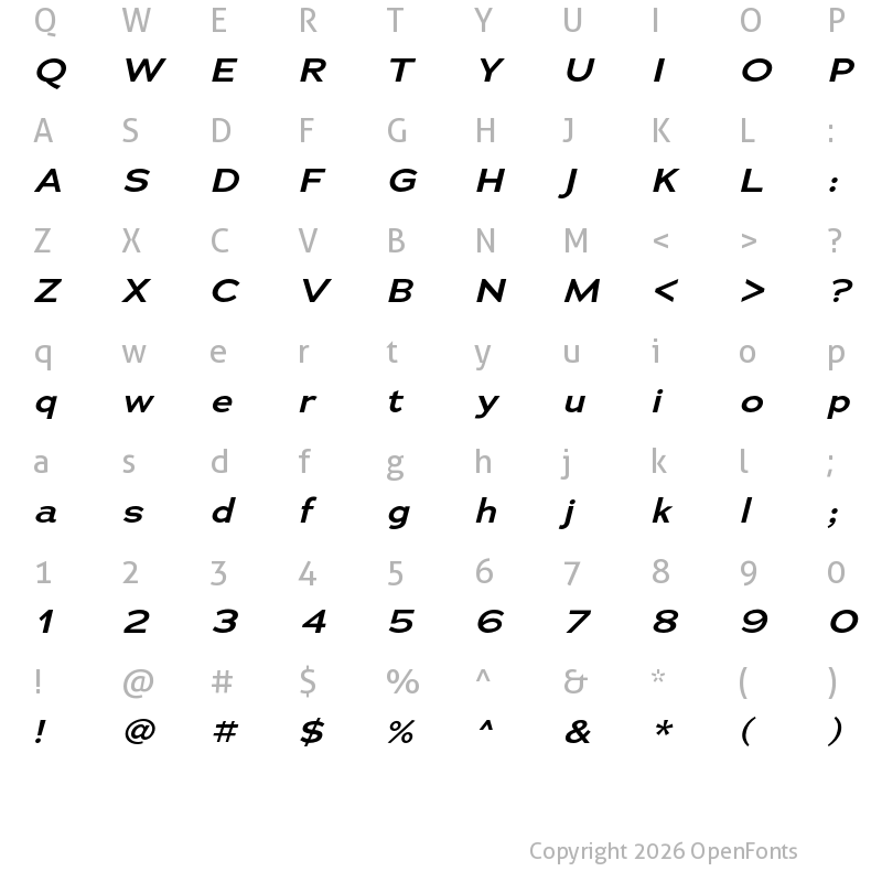 Character Map of Adrianna Extended DemiBold Italic