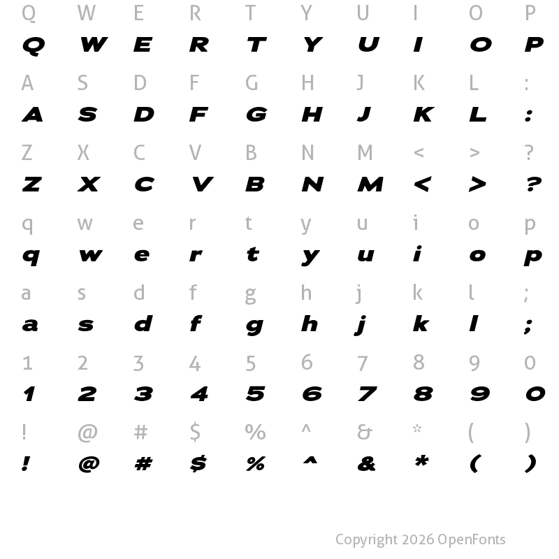 Character Map of Adrianna Extended ExtraBold Italic