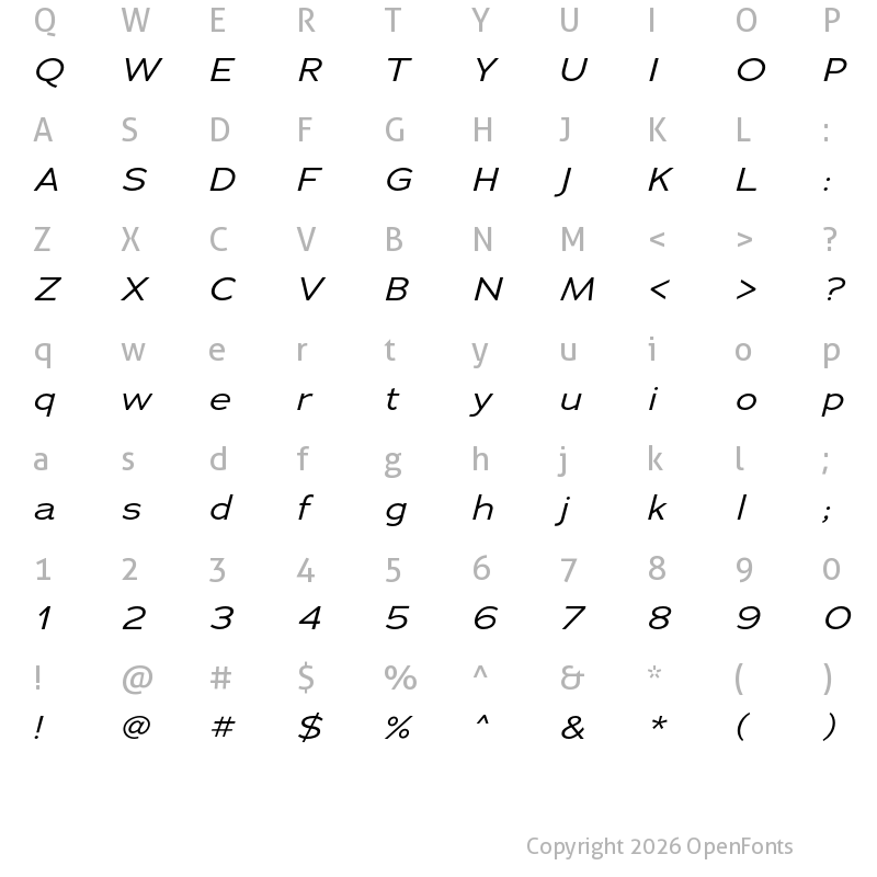 Character Map of Adrianna Extended Italic