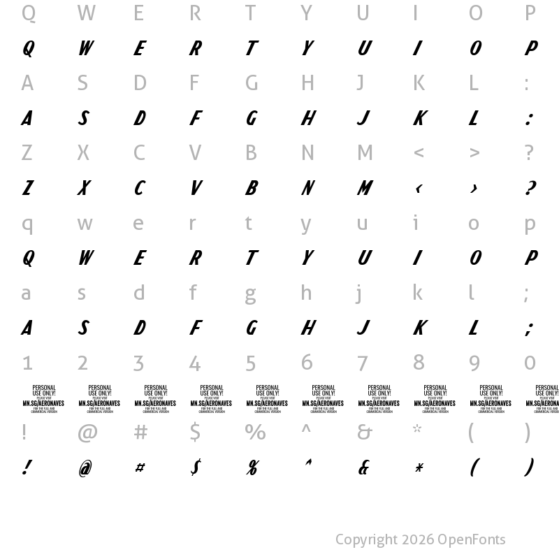 Character Map of Aeronaves PERSONAL USE ONLY Regular