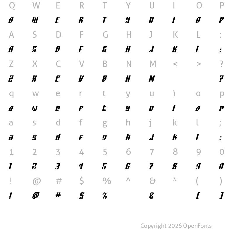 Character Map of AEROSWIFT Regular
