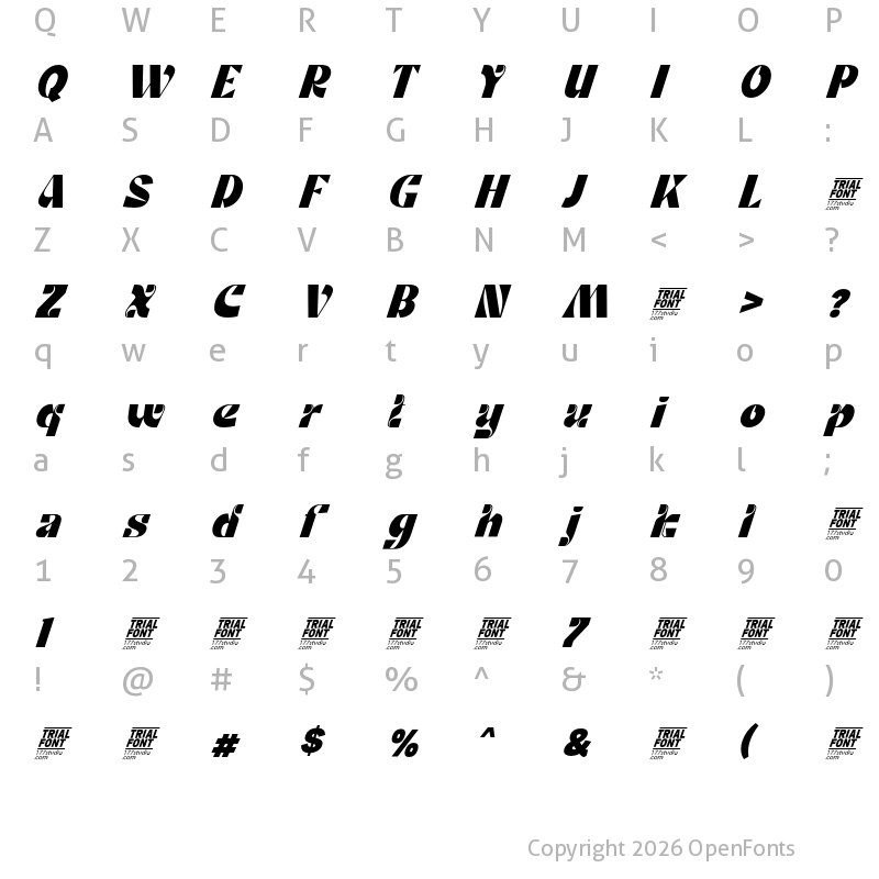 Character Map of affiliate mastery demo Italic