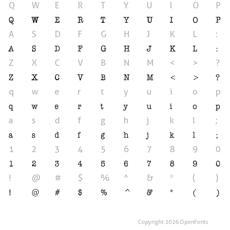 Character Map of AFL Font nonmetric Medium