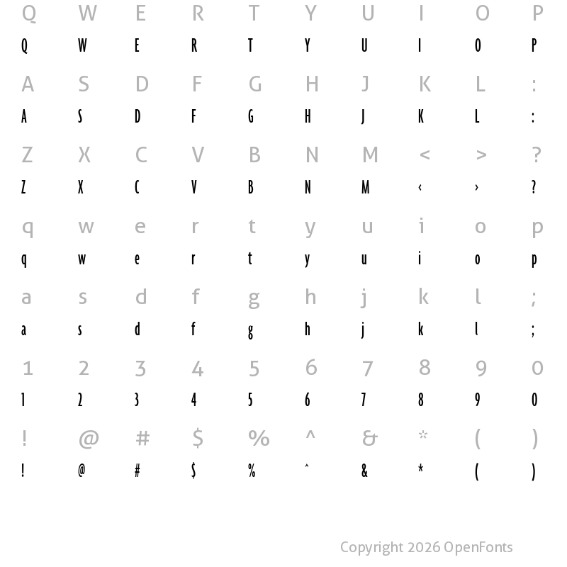 Character Map of Agenda MediumUltraCondensed
