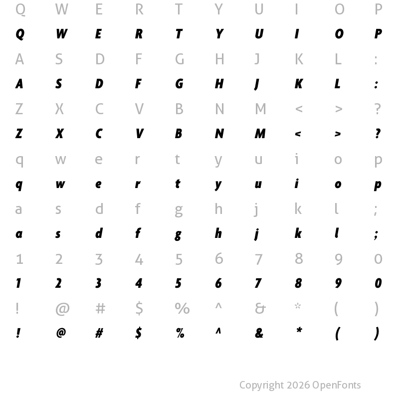 Character Map of Agenda One Condensed Black Italic