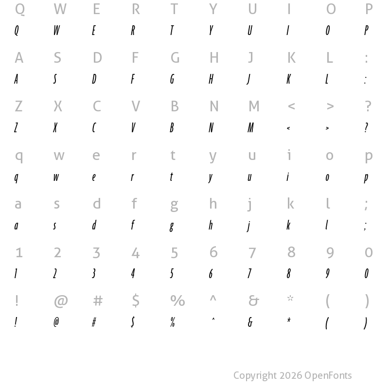 Character Map of Agenda RegularUltraCondItalic