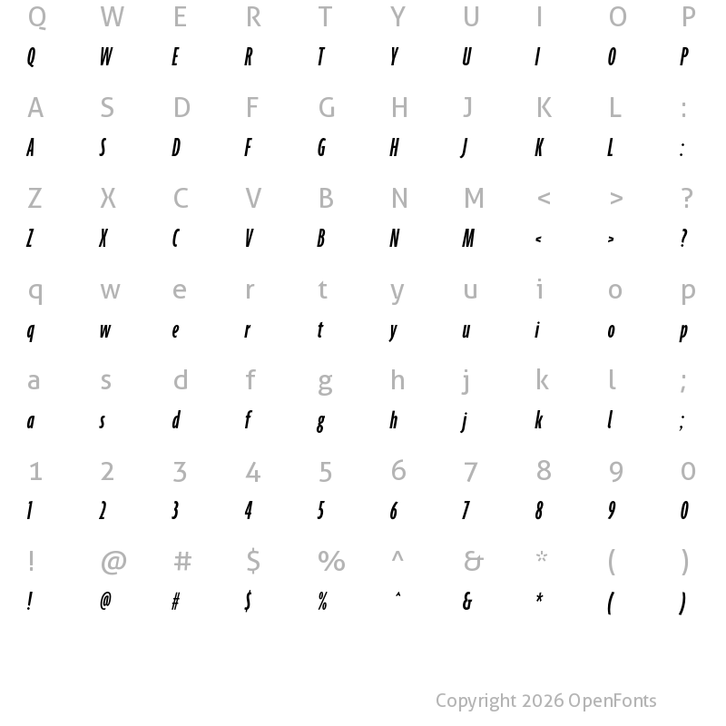 Character Map of Agenda SemiboldUltraCondItalic